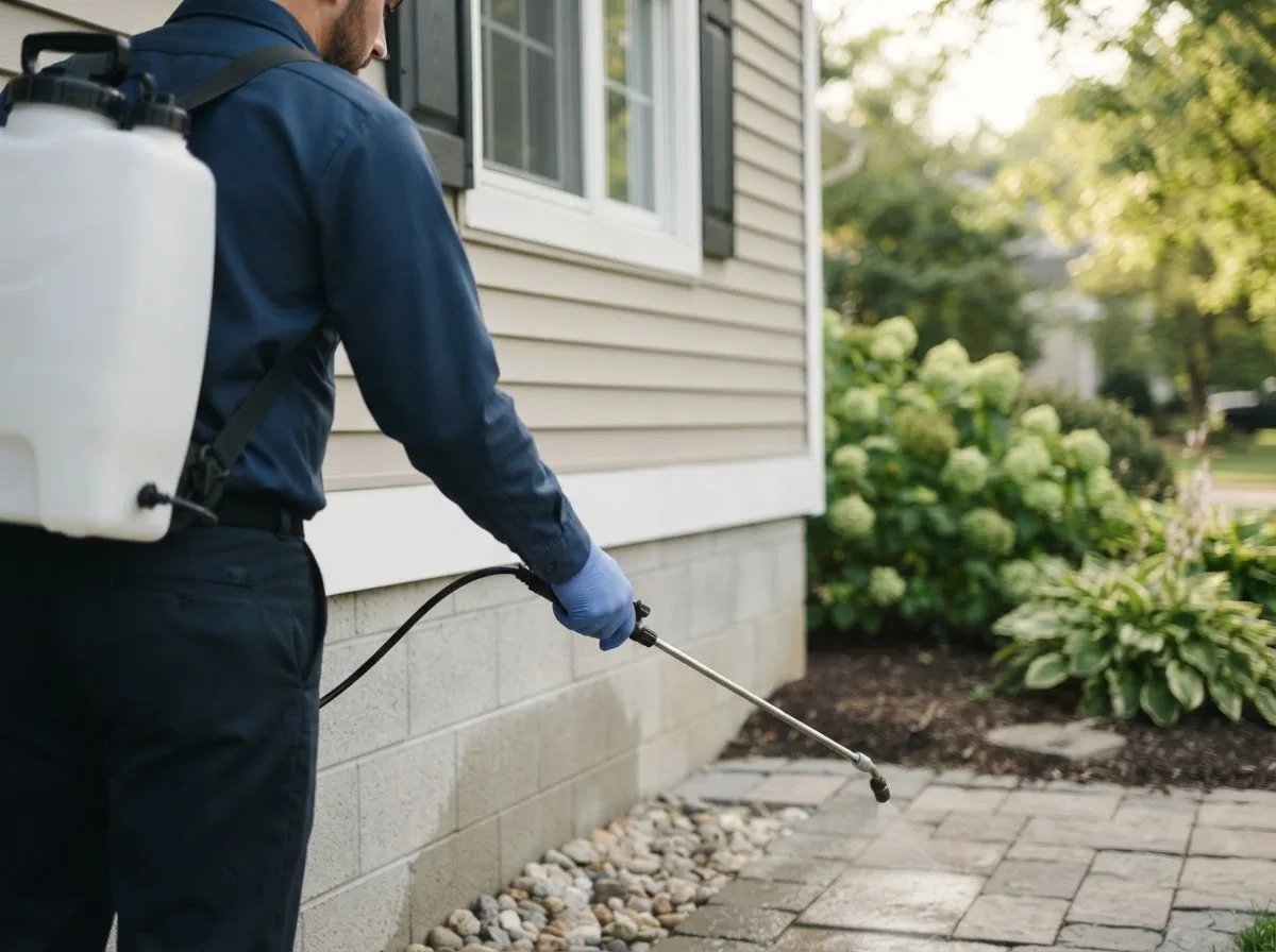 Pest control technician inspecting a home in Forest River, ND